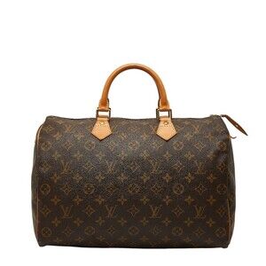 LOUIS VUITTON Authentic Brown Monogram Leather Speedy 35 Boston Bag
